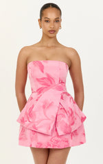 Violetta Mini Dress - Strapless Bow Detail Tulip Dress in Pink