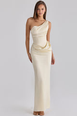 Lemon One Shoulder Satin Maxi Dress