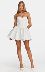 Elsie Mini Dress - Strapless Sweetheart Neckline Lace Dress With Corset Bodice And Lace Up Back in White