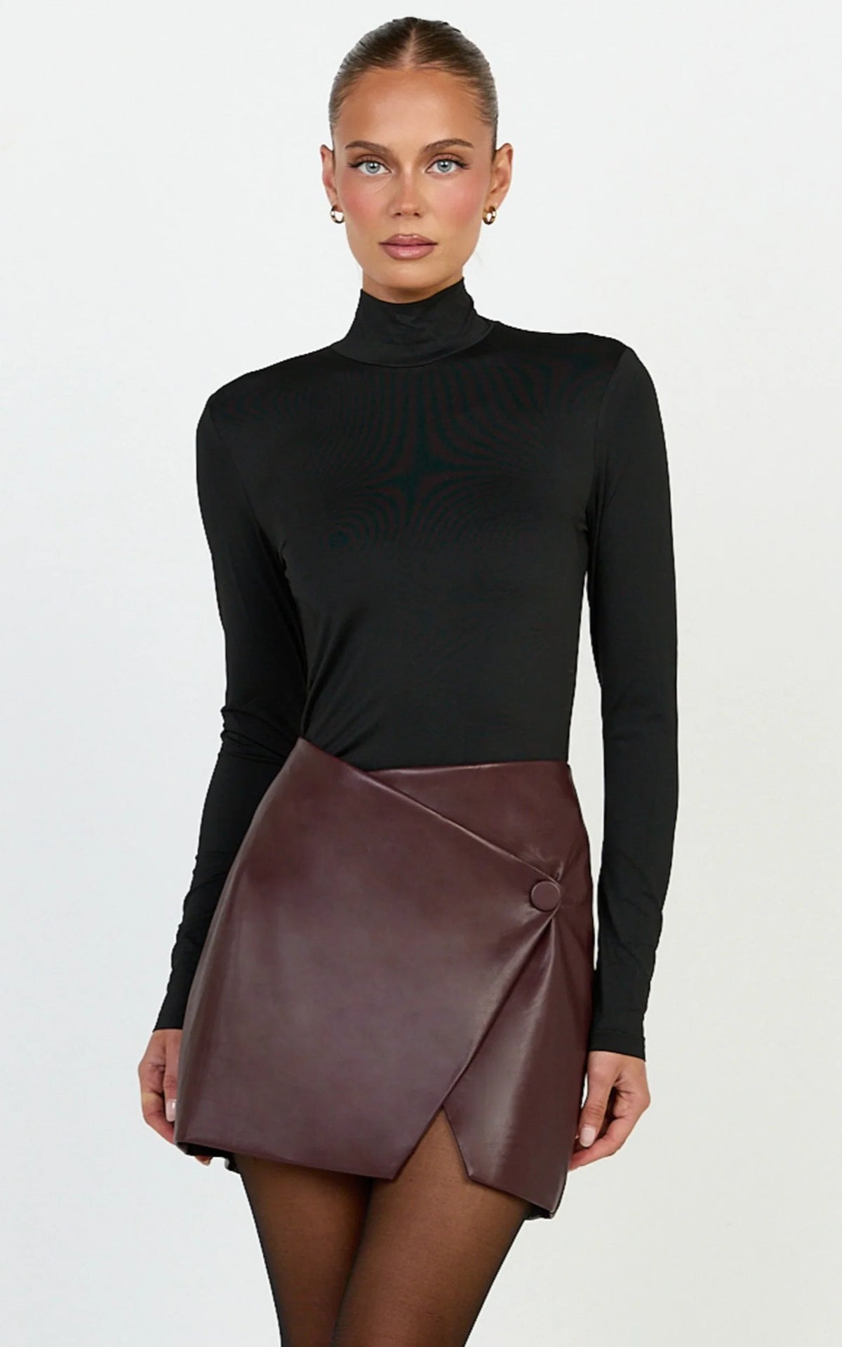 Zia Top - High Neck Long Sleeve Top in Black
