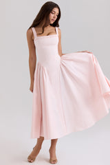 Rose Pink Stretch Cotton Midi Sundress