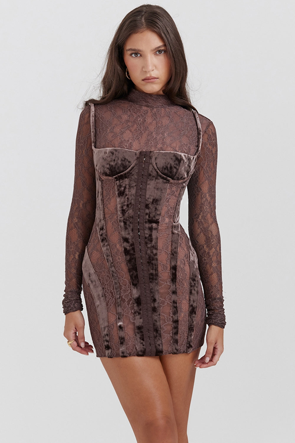 Brown Velvet & Lace Corset Dress