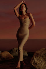 Gold Shimmer Strapless V Waist Bandage Maxi Dress