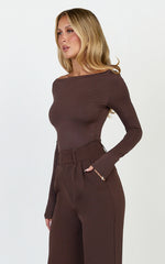 Tisdale Top - Boat Neck Long Sleeve Top in Choc