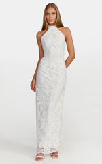 Molly Midi Dress - Backless Lace Halter Dress in White
