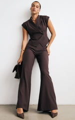 Poppy Pants - High Waist Darted Wide Leg Pants in Dark Chocolate