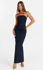Jamie Maxi Dress - Strapless Ruched Fitted Column Dress in Navy