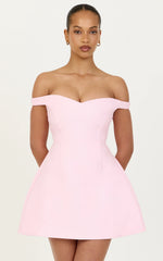 Holly Mini Dress - Off The Shoulder Sweetheart Neck Tulip Skirt Dress in Pink