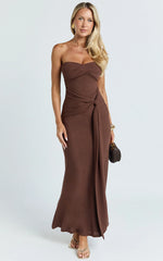 Aria Midi Dress - Strapless Tie Waist Dress in Chocolate