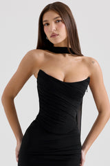 Black Strapless Corset With Neck Scarf