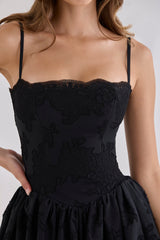 Black Custom Lace + Broderie Anglaise Cotton Mini Dress
