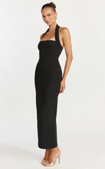 Salome Midi Dress - Halter Neck Column Dress in Black