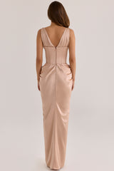 Champagne Satin Corset Maxi Dress