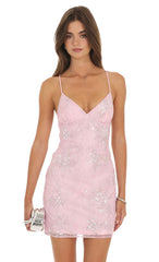 Beaded Mini Dress in Pink