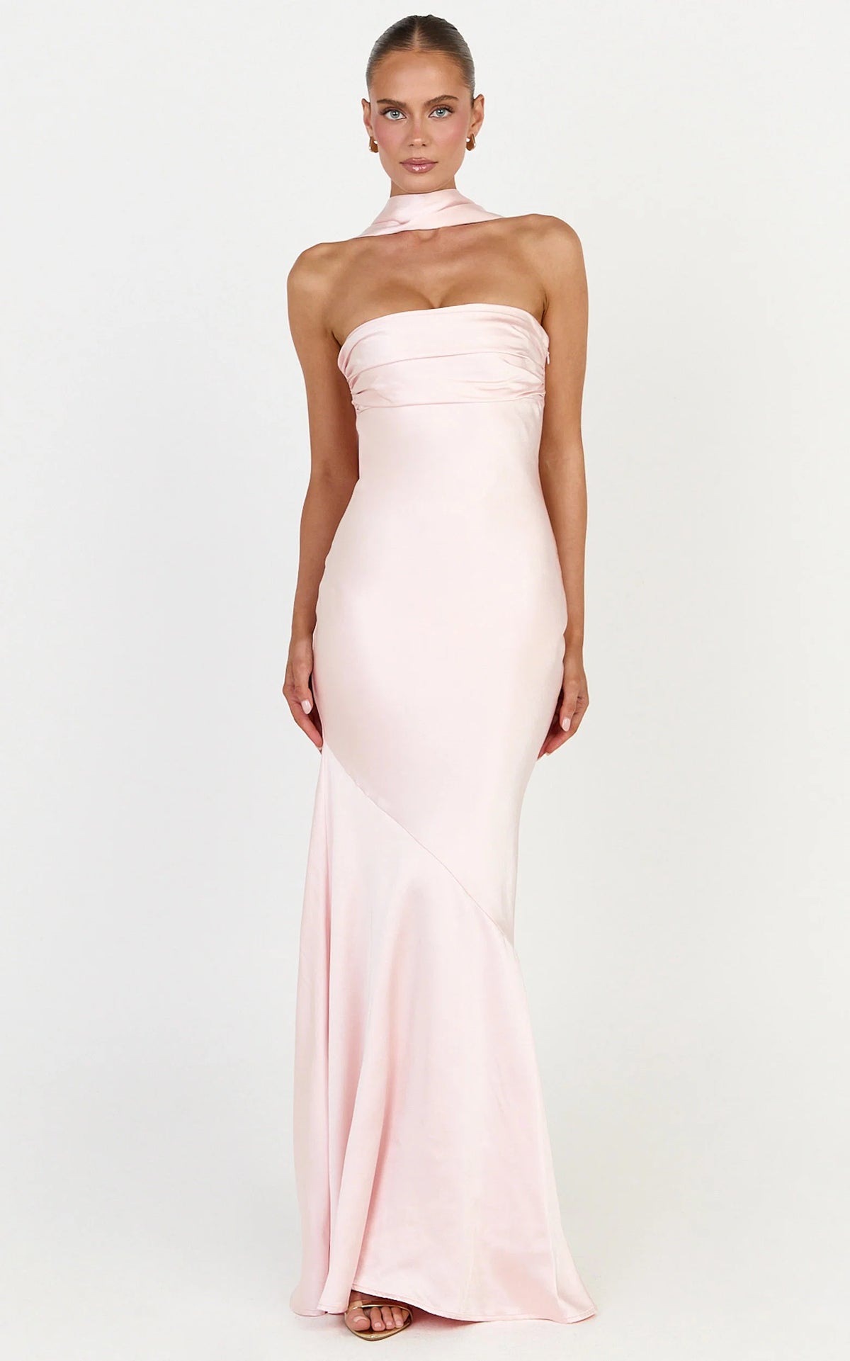 Odette Maxi Dress - Strapless Slip Dress With Neck Scarf in Light Pink