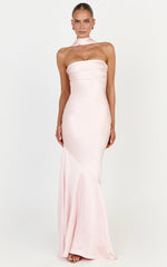 Odette Maxi Dress - Strapless Slip Dress With Neck Scarf in Light Pink