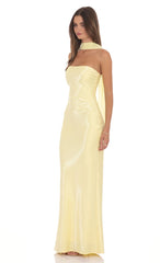 Strapless Fitted Maxi Dress With Chocker Style Scarf