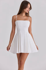 White Cotton Flared Mini Sundress