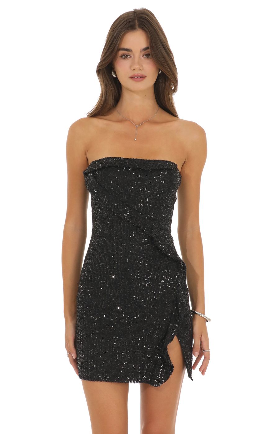 Strapless Sequin Mini Dress in Black