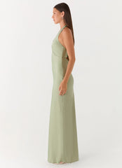 Heavy Hearted Satin Maxi Dress - Sage