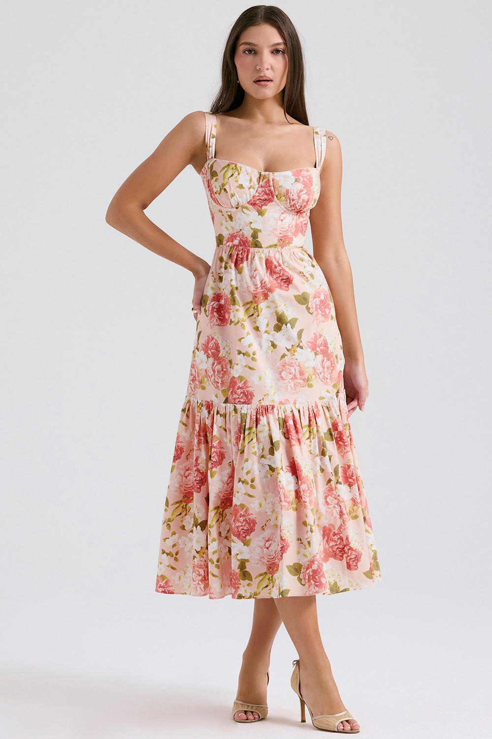 Pink Peony Print Cotton Midi Sundress