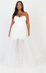Kelsey Mini Dress - Beaded Strapless Corset Panel Dress with Detachable Tulle Skirt in White