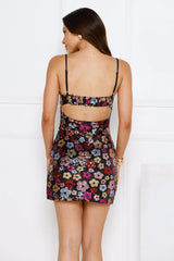 Bejeweled Sequin Mini Dress Black