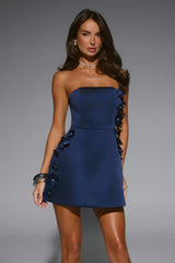 Blossom Hour Strapless Satin Mini Dress Navy