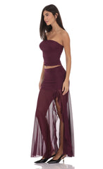 Mesh Fishtail Maxi Skirt in Plum