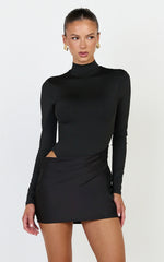 Naomi Mini Dress - Long Sleeve Draped Skirt Dress in Black