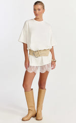 Rina Mini Dress - Mini Lace Trim Dress in Off White