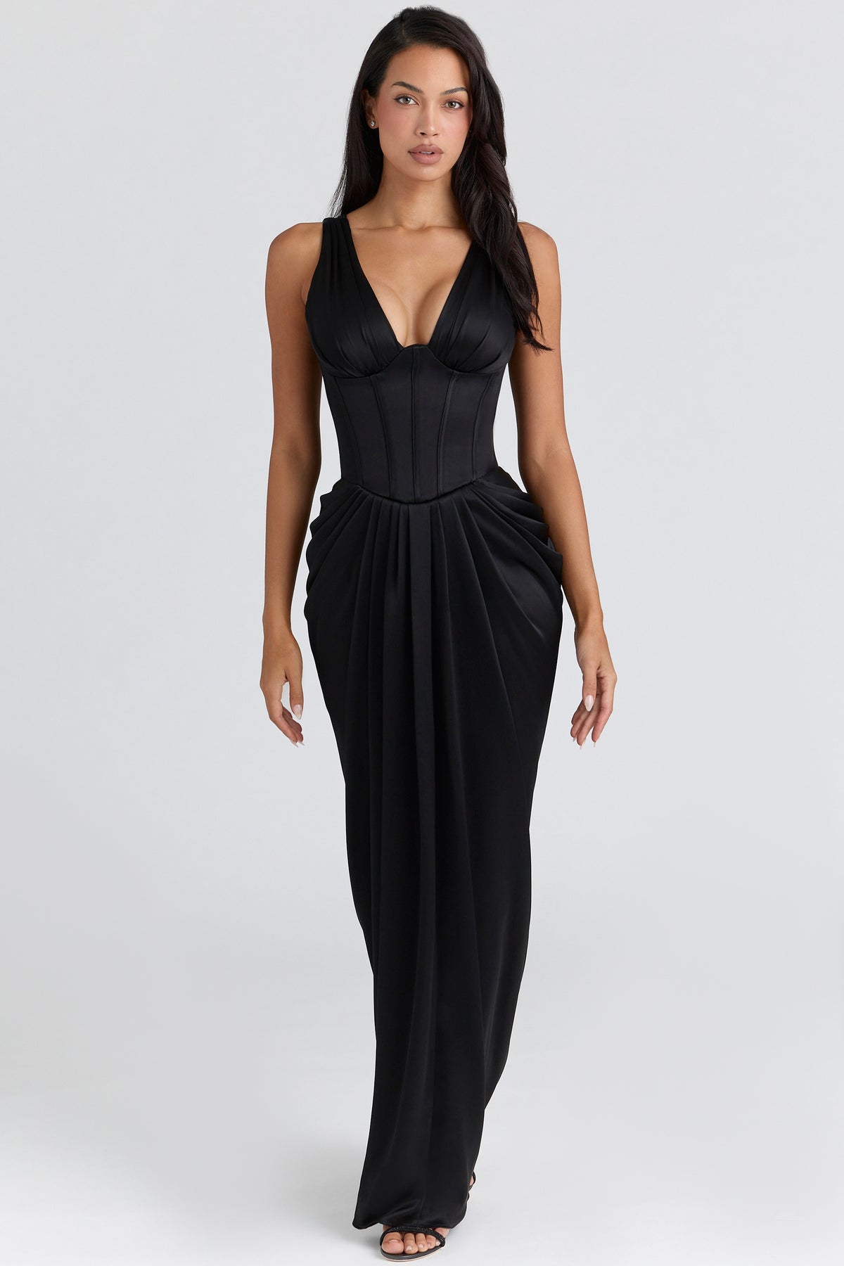 Black Satin Hourglass Maxi Dress - Limited Edition