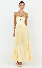 Shay Maxi Dress - Sweetheart Cut Out Pleated Dress in Lemon