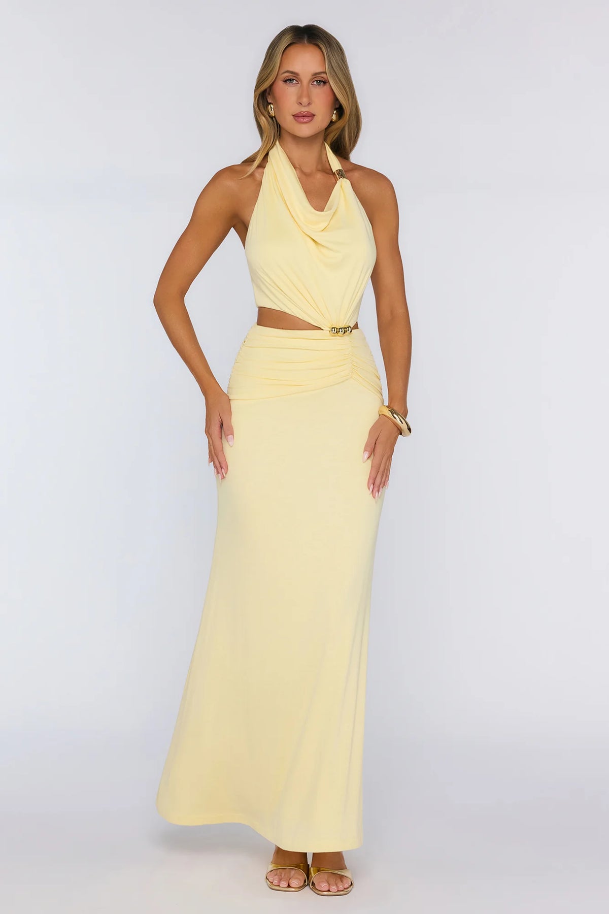 Social Calendar Halter Maxi Dress Yellow