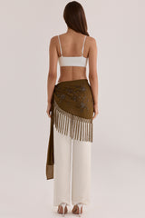 Bronze Georgette Hand Embellished & Fringed Mini Sarong
