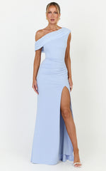 Leilani Maxi Dress - Off Shoulder High Split Dress in Cornflower Blue