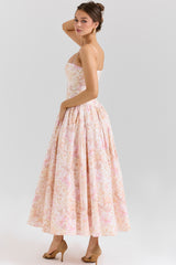 Peach Floral Print Stretch Cotton Midi Sundress