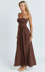 Aria Midi Dress - Strapless Tie Waist Dress in Chocolate