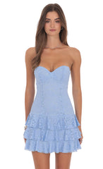 Strapless Floral Mini Dress In Blue
