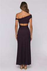 Yacht Club Dreams Mesh Off Shoulder Maxi Dress Deep Plum
