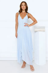Wave Whisper Mesh Maxi Dress Blue