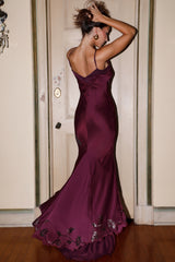 Plum Hand Beaded Embellished Satin Maxi Gown - Limited Edition