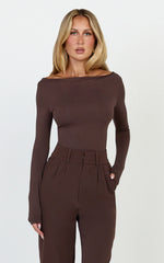 Tisdale Top - Boat Neck Long Sleeve Top in Choc