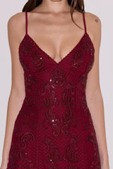 Wine Hand-beaded Embellished Mini Dress - Limited Edition