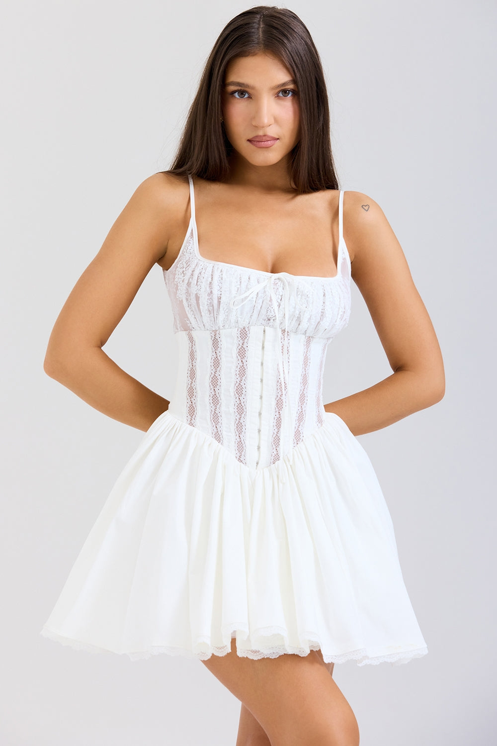White Cotton Corset Mini Dress