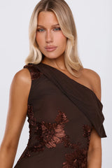 Next Level Chic Mesh One Shoulder Maxi Dress Brown