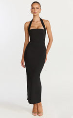 Salome Midi Dress - Halter Neck Column Dress in Black