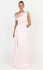 Helena Maxi Dress - Off Shoulder Godet Dress in Light Pink