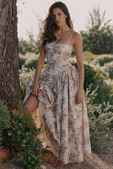 Cream Floral Print Cotton Midi Sundress