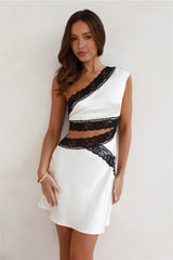 Frosted Castle Satin One Shoulder Mini Dress Off White